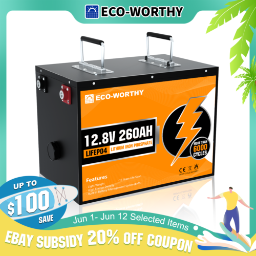 12V 260Ah 300Ah 3328Wh LiFePO4 Lithium Battery 6000-15000+ Cycles for RV Solar