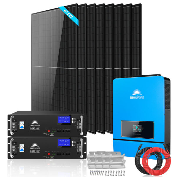 Off-Grid Solar Kit 8000W 48VDC 120V/240V LifePo4 10.24KWH Lithium Battery 8 X 415 Watts Solar Panels SGR-8K10E