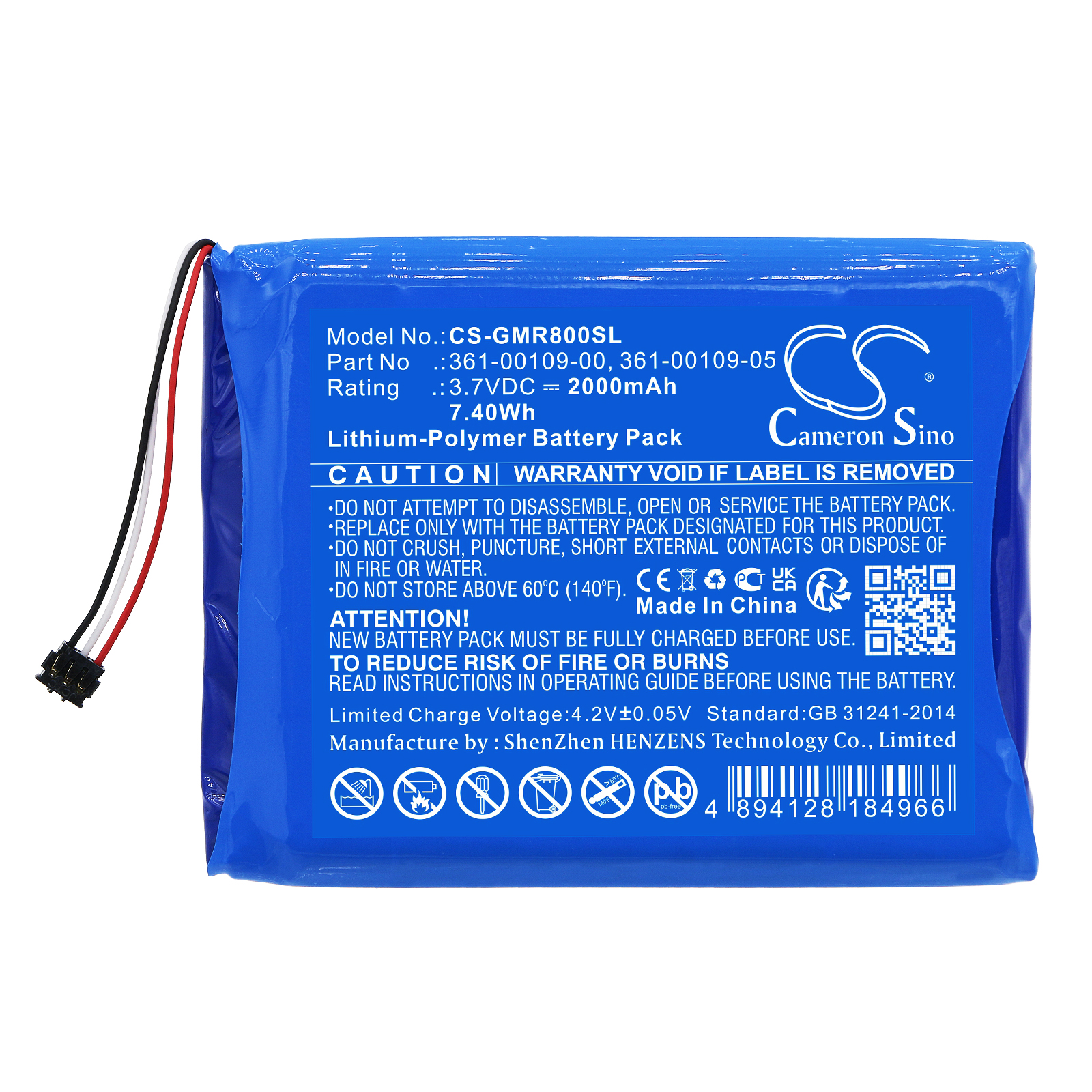 2000 mAh for Garmin 361-00109-00,361-00109-05