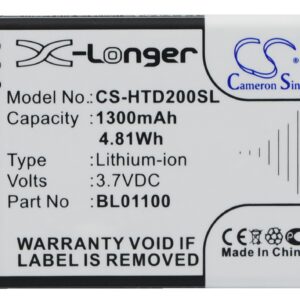 1300 mAh for HTC 35H00194-00M,35H00194-04M,99H10905-00,BA S840,BA S850,BL01100