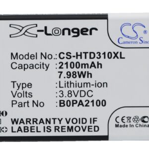 2100 mAh for HTC 35H00211-00M-V,35H00211-01M,35H00221-01M,B0PA2100