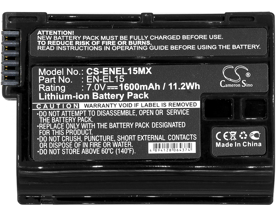 1600 mAh for NiKon EN-EL15,EN-EL15A,EN-EL15B,EN-EL15c