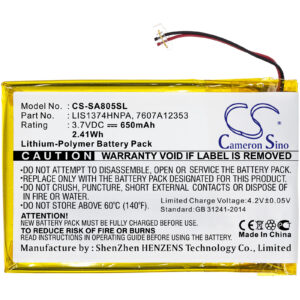 650 mAh for Sony 1-756-702-11,7607A12353,LIS1374HNPA