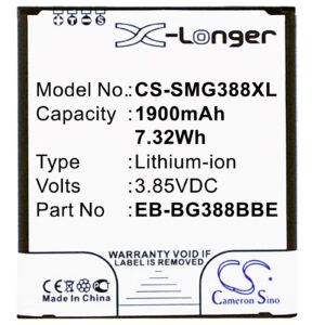 1900 mAh for Samsung EB-BG388BBE,EB-BG388BBECWW,GH43-04433A