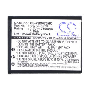 740 mAh for Panasonic VW-VBX070,VW-VBX070GK,VW-VBX070-W