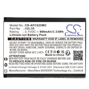 900mAh Replacement Battery for AgfaPhoto DC8200, DC9200, Realishot DC8200, Realishot DC9200, ABL5B