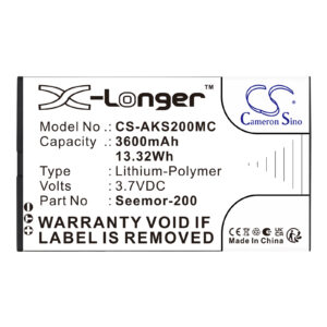 Replacement Battery for AKASO Seemor-200, Seemor 200, Li-Polymer 3600mAh