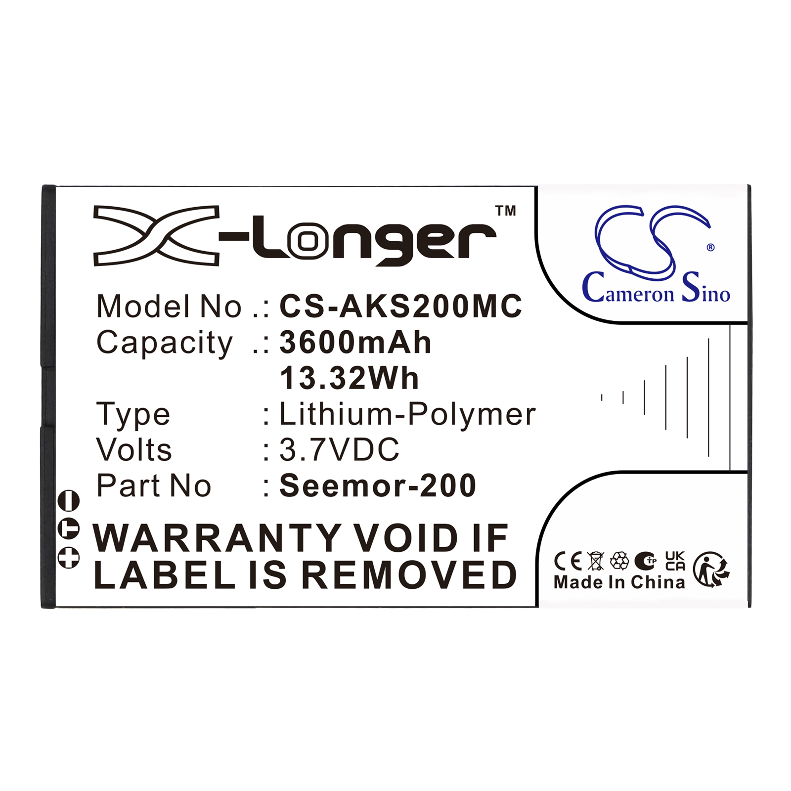 Replacement Battery for AKASO Seemor-200, Seemor 200, Li-Polymer 3600mAh
