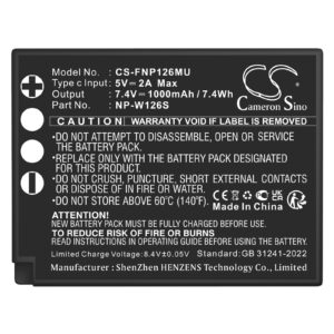 Type-C USB-C Input battery for Fujifilm NP-W126, NP-W126, 1000mAh 7.4 Volts