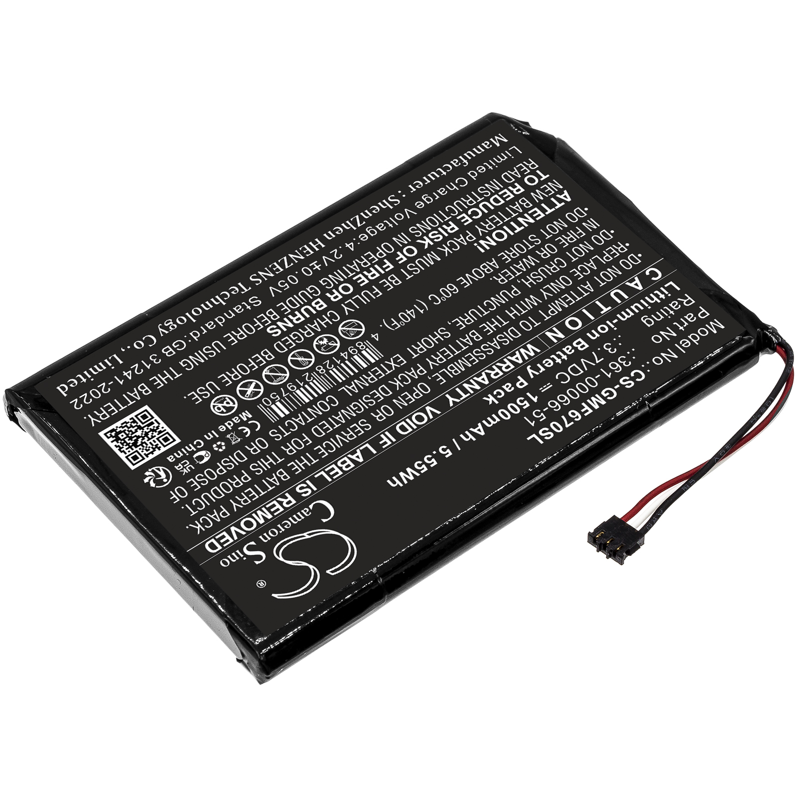 Replacement Battery for Garmin 361-00066-51, Fleet 670 LM TRUCK, Li-Polymer 1500mAh