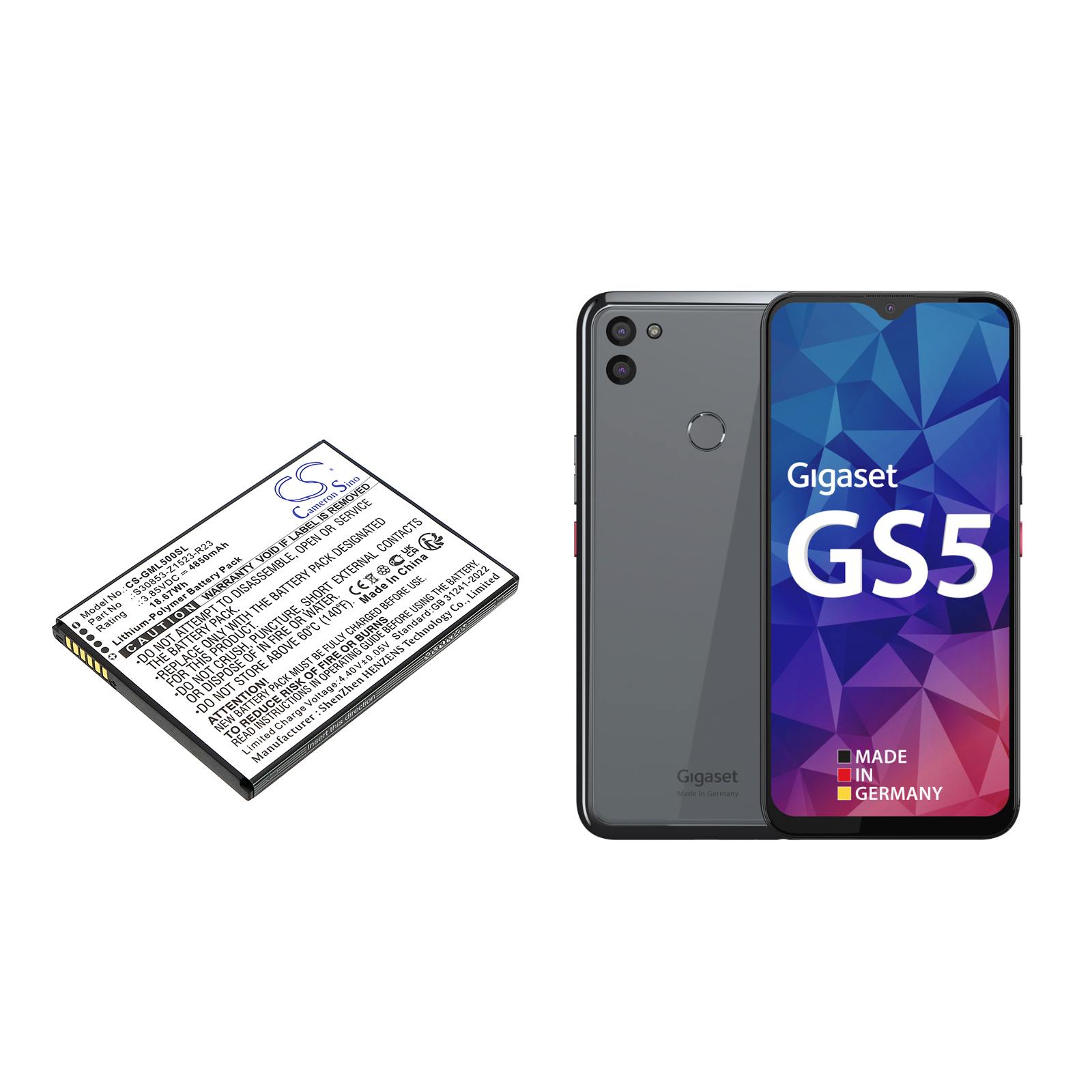 Replacement Battery for Gigaset GS5, GS5 Lite, GS5 Senior, Li-Polymer 4850mAh