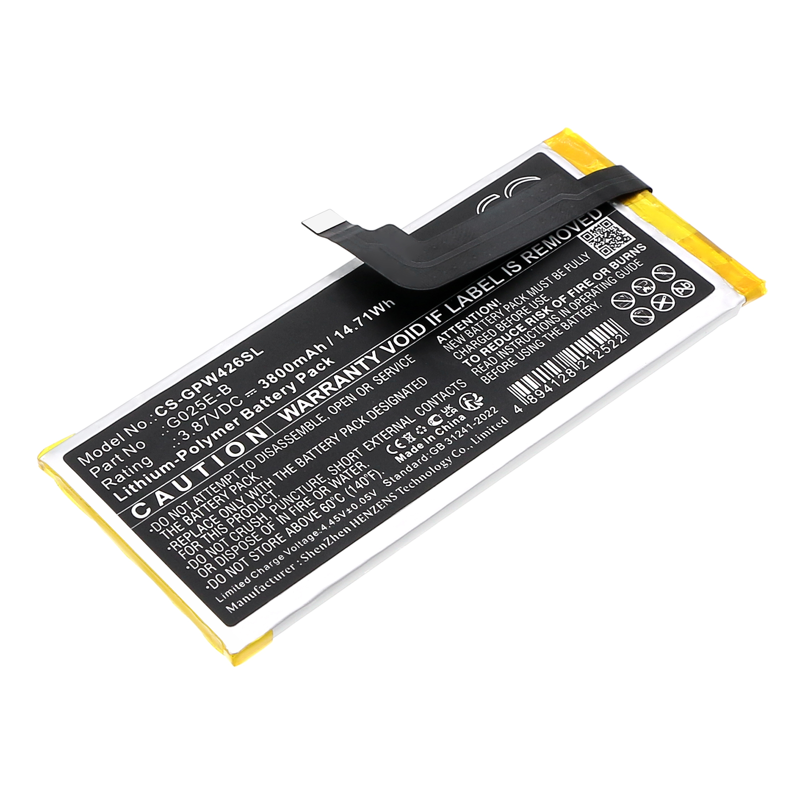 Replacement Battery for Google Pixel 4A 5G, GD1YQ, G025E, G025H, G6QU3, G025E-B, Li-Polymer 3800mAh