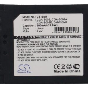 680 mAh for Panasonic CGA-S002,CGA-S002A,CGA-S002A/1B,CGA-S002E,CGA-S002E/1B,CGR-S002,CGR-S002E,DMW-BM7