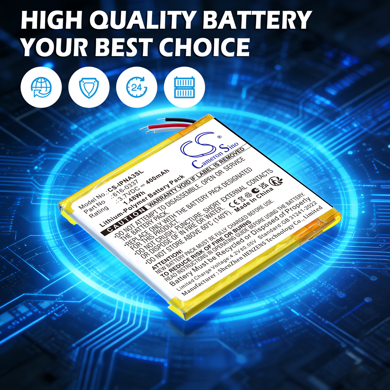 400 mAh for Apple 616-0311,616-0333,616-0337