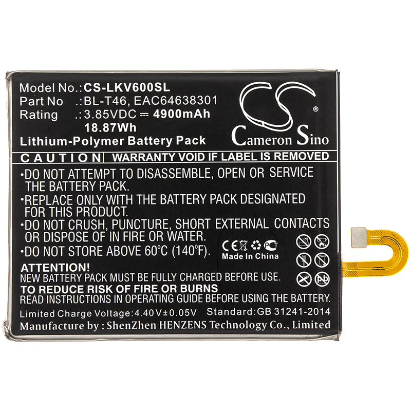 4900 mAh for LG BL-T46,EAC64638301