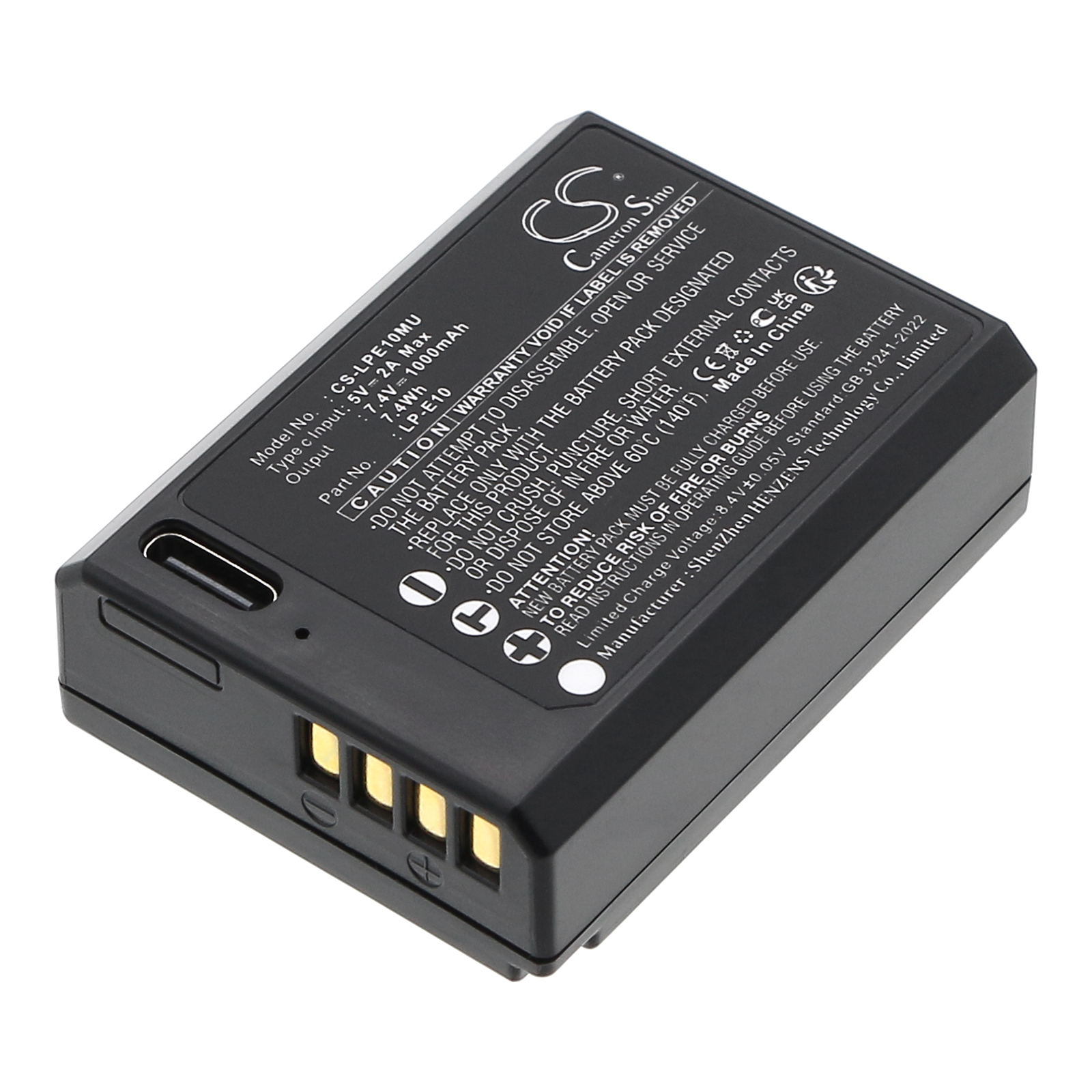 Replacement Battery for Canon LP-10 with Type-C USB-C Input, Lithium-ion 1000mAh