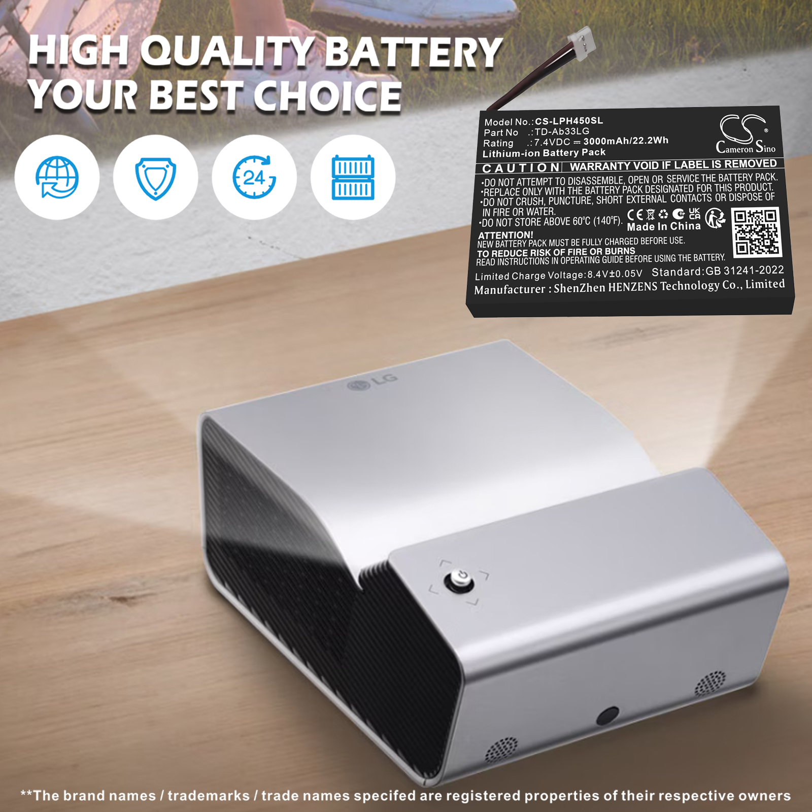 3000mAh Replacement Battery for LG PH450U, PH450UG LED MiniBeam UST DLP Projector, TD-Ab33LG, EAC63379202