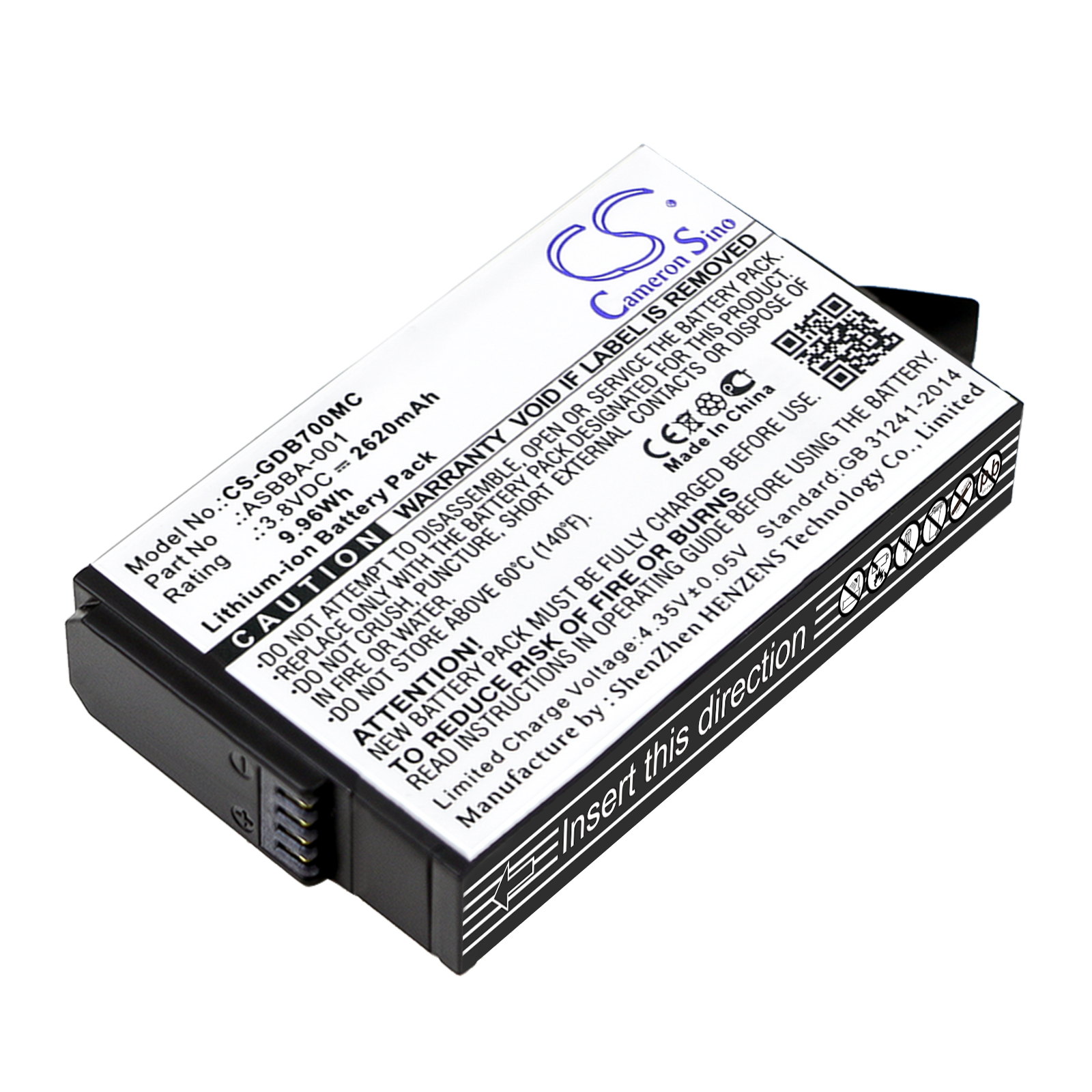 2620 mAh for GoPro 601-12862-000,ASBBA-001,SBDC1B