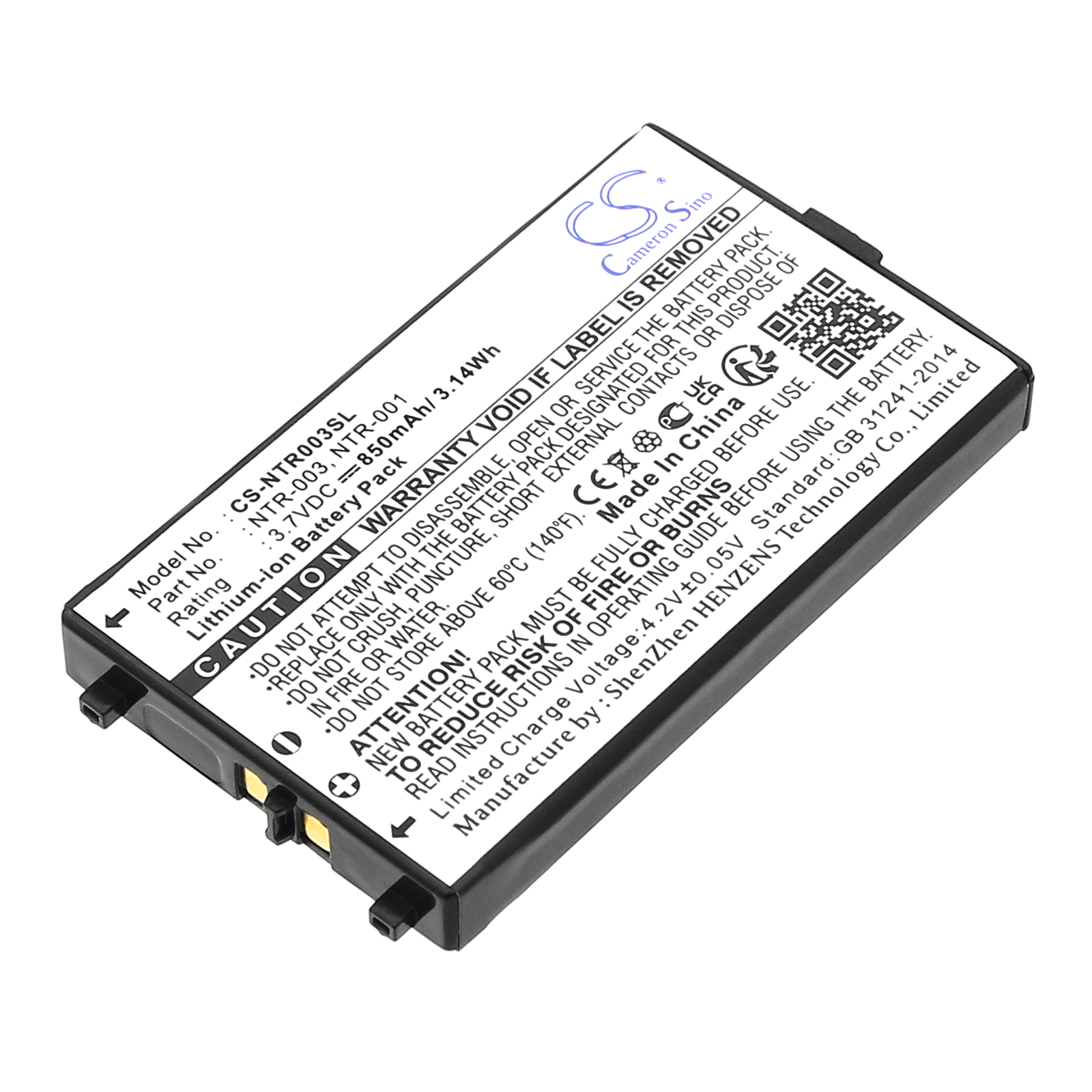 850 mAh for Nintendo BAT-GBASP-1LI,BT-M12,NTR-001,NTR-003