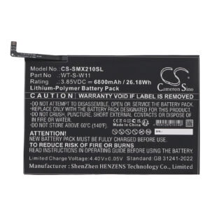 Replacement Battery for Samsung Galaxy Tab A9+, SM-X210, WT-S-W11, Li-Polymer 6800mAh