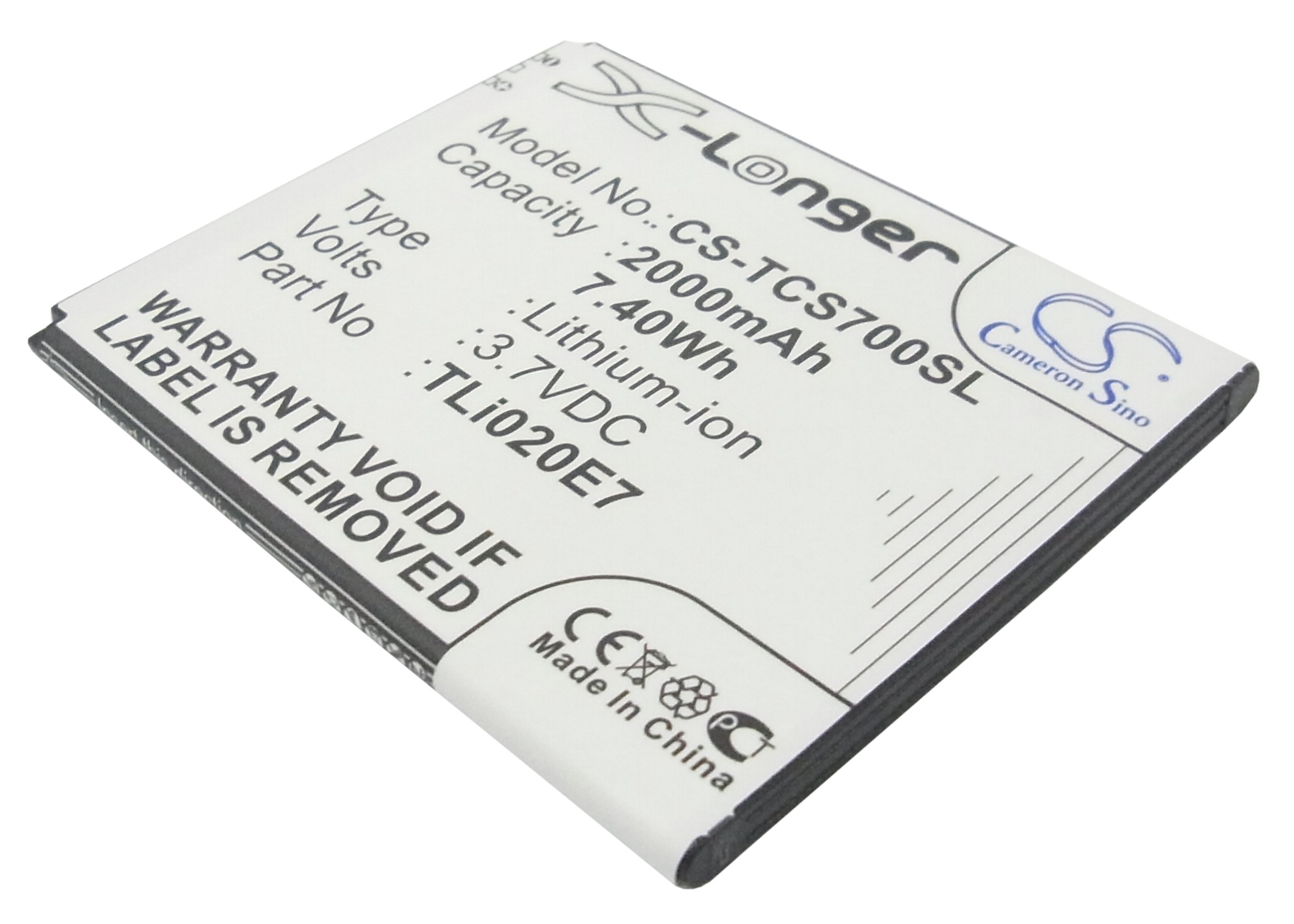 2000 mAh for TCL TLi020B2,TLi020D2,TLi020E1,TLi020E7,TLi020JD