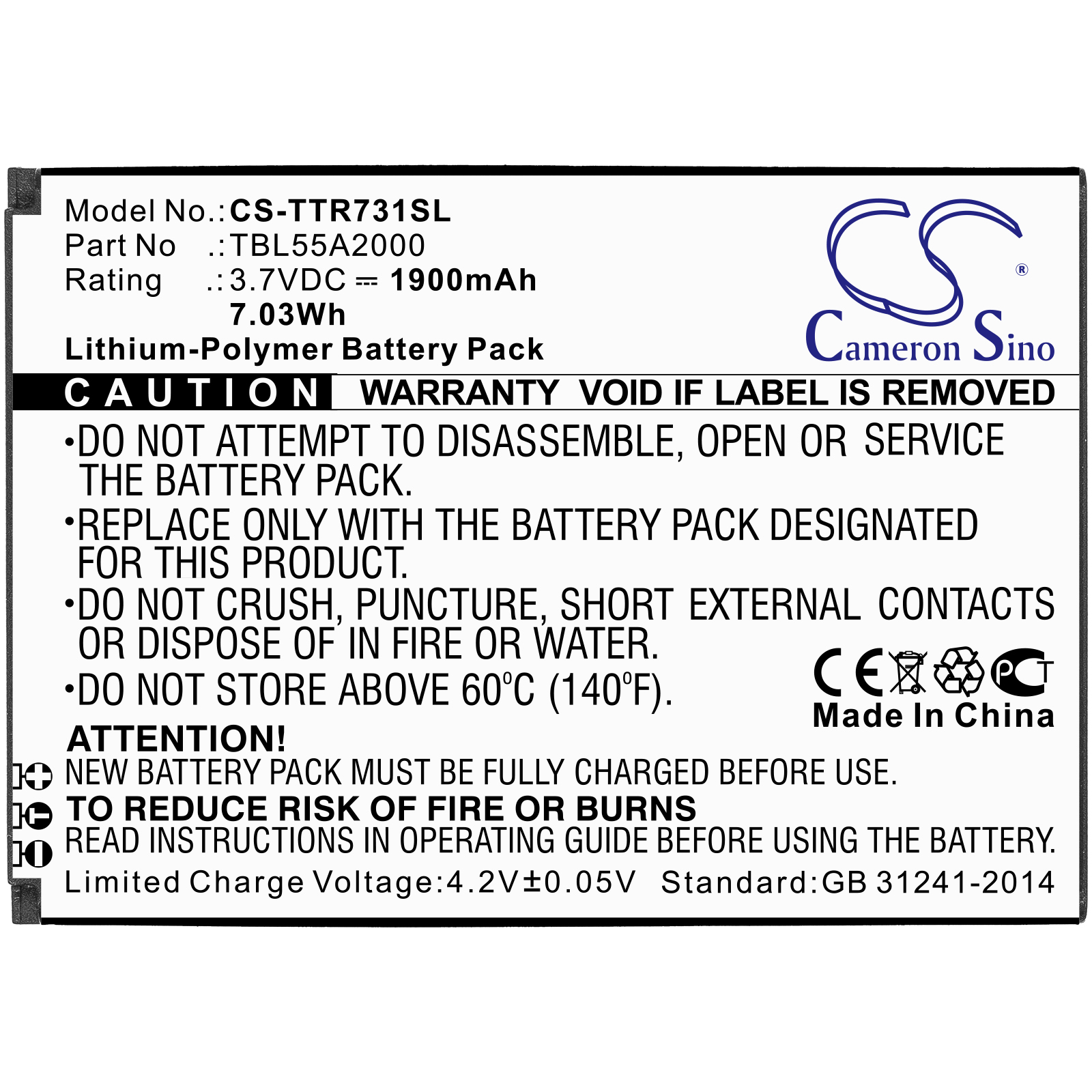 1900 mAh for TP-Link TBL55A2000