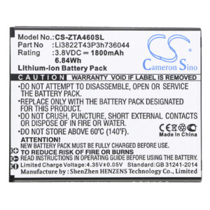 1800 mAh for ZTE Li3822T43P3h736044