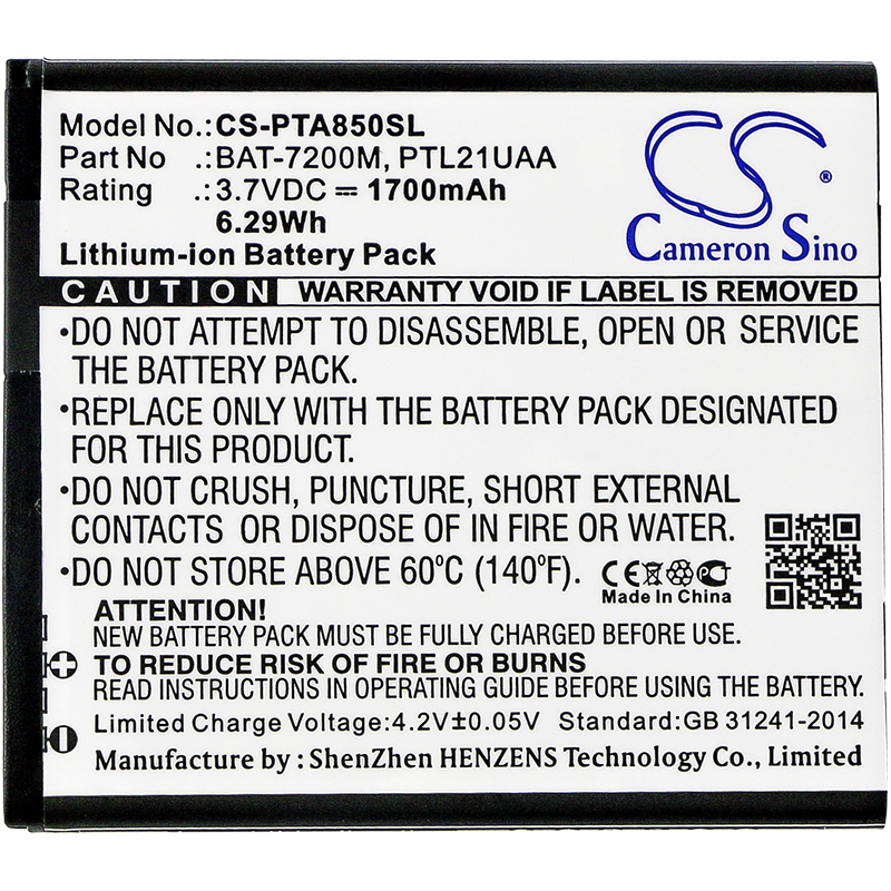 1700 mAh for Pantech BAT-7200M,PTL21UAA