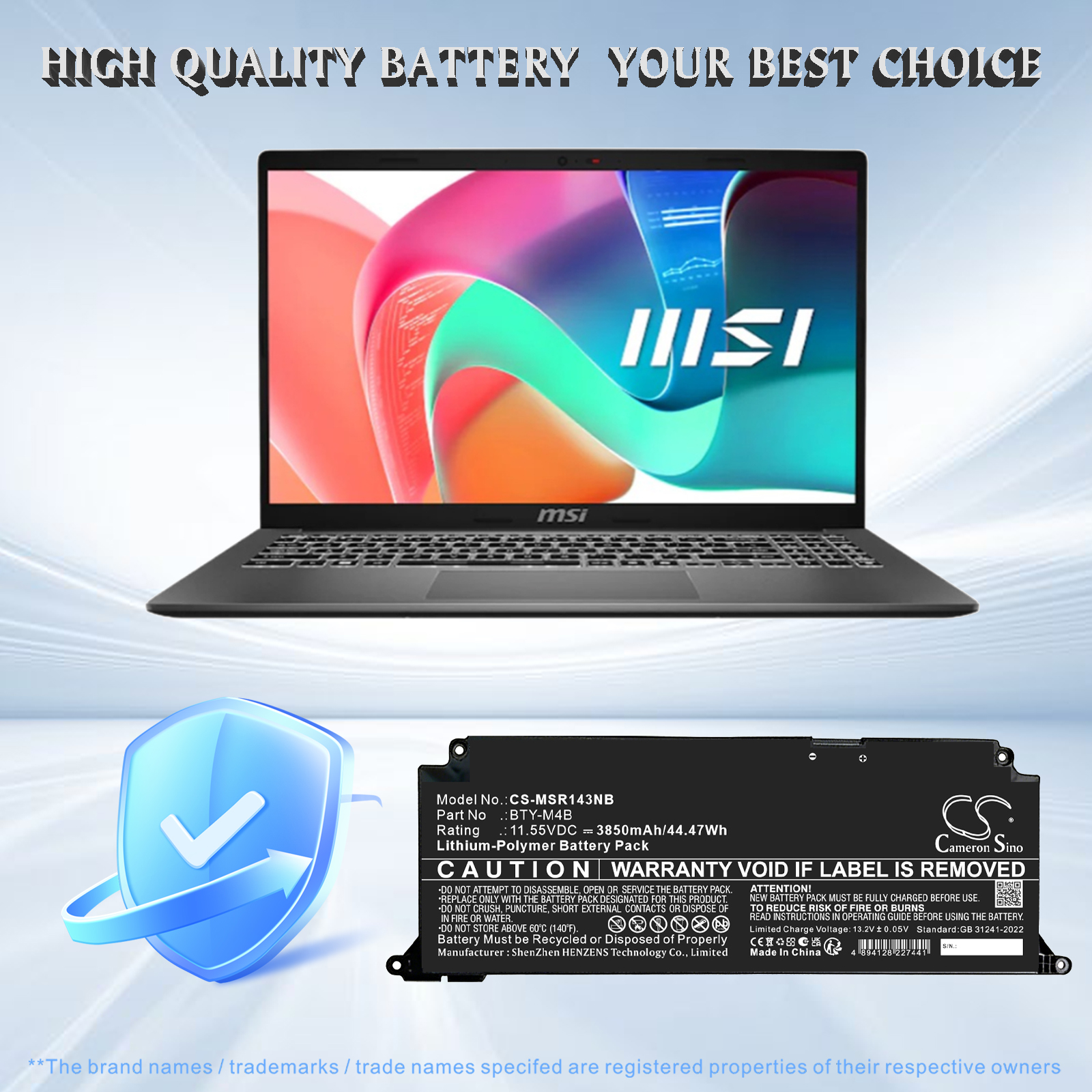3850mAh Replacement Battery for MSI Modern 14, F13MG-206XES, BTY-M4B