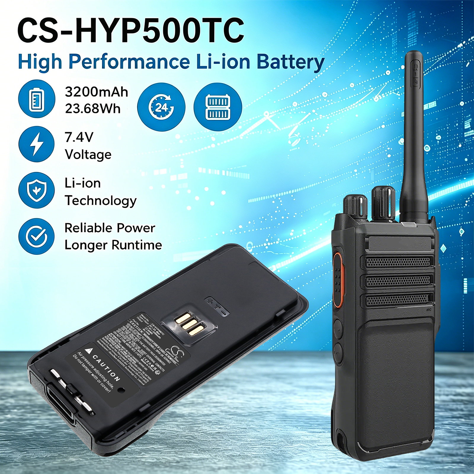 3200mAh Replacement Battery for Hytera HP565, HP505, HP500, HP560, HP660, HP505, BL2301-Ex, BP3005 Support with IMPRES Type-C Port Charger