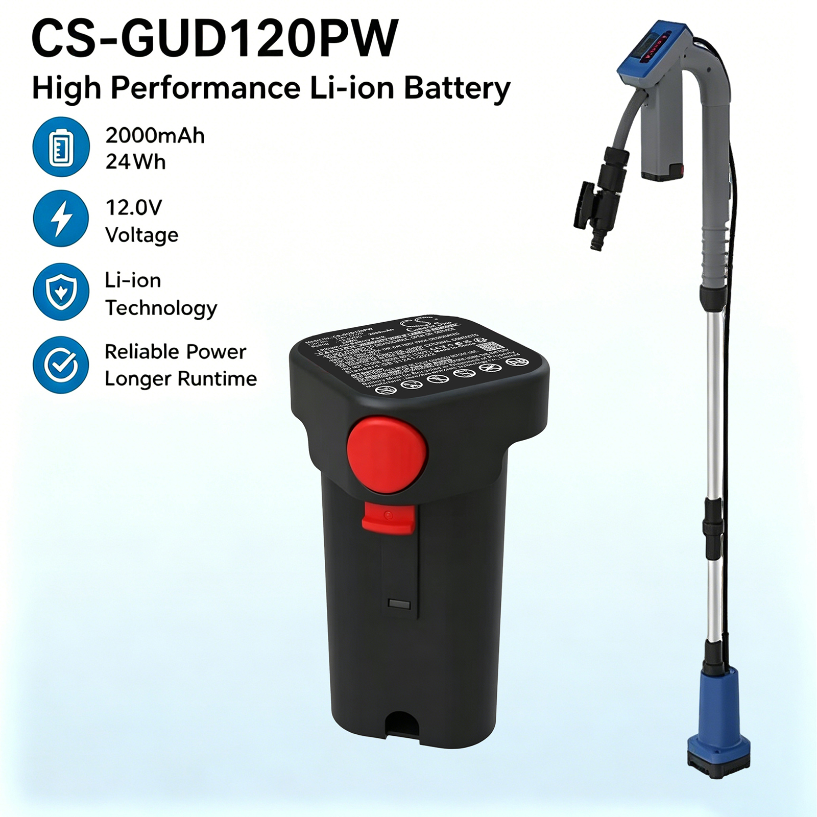 2000mAh Replacement Battery for Gude RFP 12-201-04 Cordless Rainwater Recovery Pump