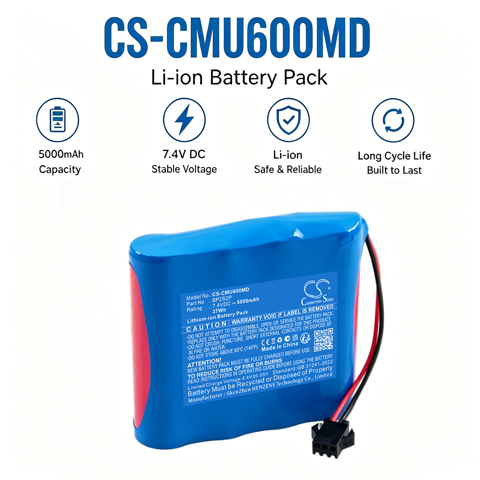5000mAh Replacement Battery for CONTEC Ultrasound scanner System CMS600P2, Patient Monitor CMS800, Patient Monitor CMS900, CMS900 Patient Monitor, CMS800 Patient Monitor, CMS-60C Handheld Pulse Oximeter