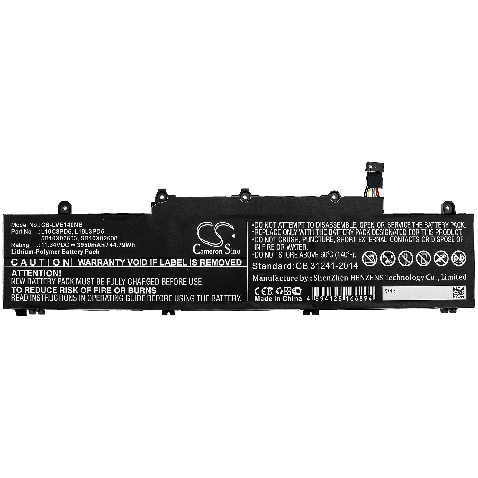 3950 mAh for Lenovo 5B10X02600,5B10X02603,5B10X02606,L19C3PD5,L19L3PD5,L19M3PD5,SB10X02591,SB10X02597,SB10X02608