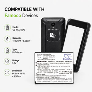 1800mAh Replacement Battery for FAMOCO FX105, 200409058SZN-001