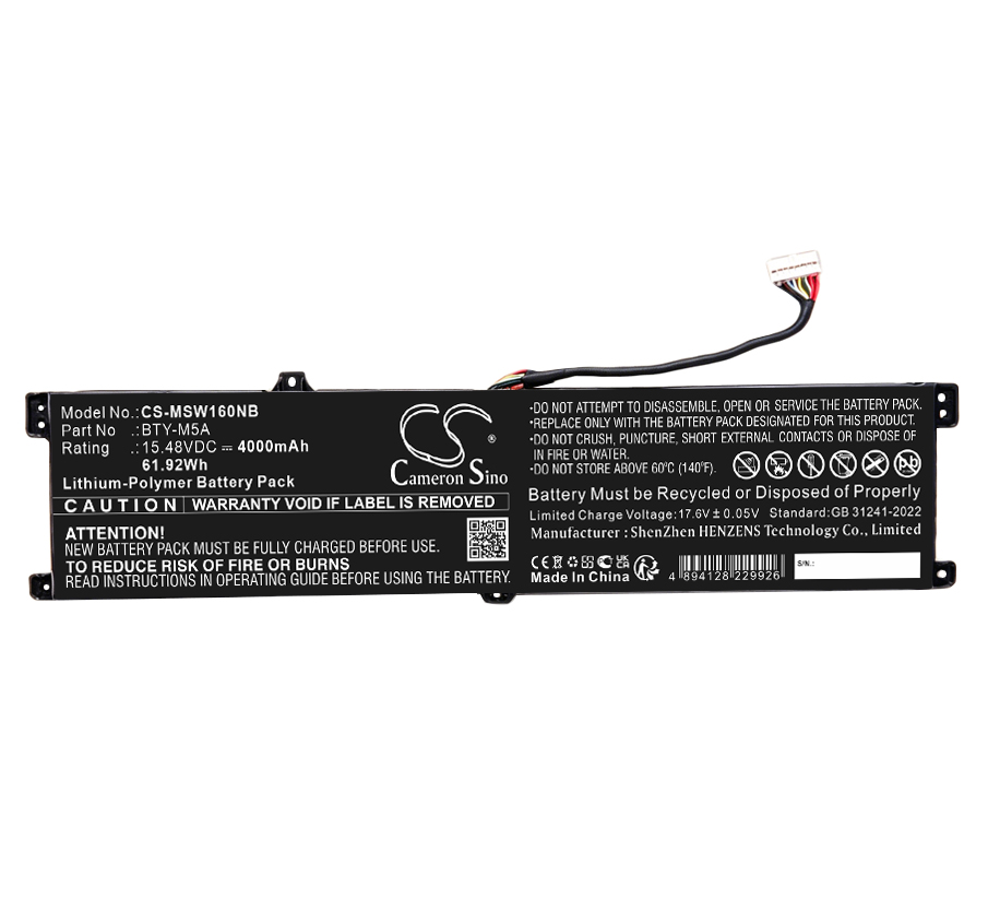 4000mAh Replacement Battery for MSI Creator M16 HX C14VFG C14VGG C14VEG, Sword 16 HX B14VFKG-056UK, B14VFKG-056UK, BTY-M5A