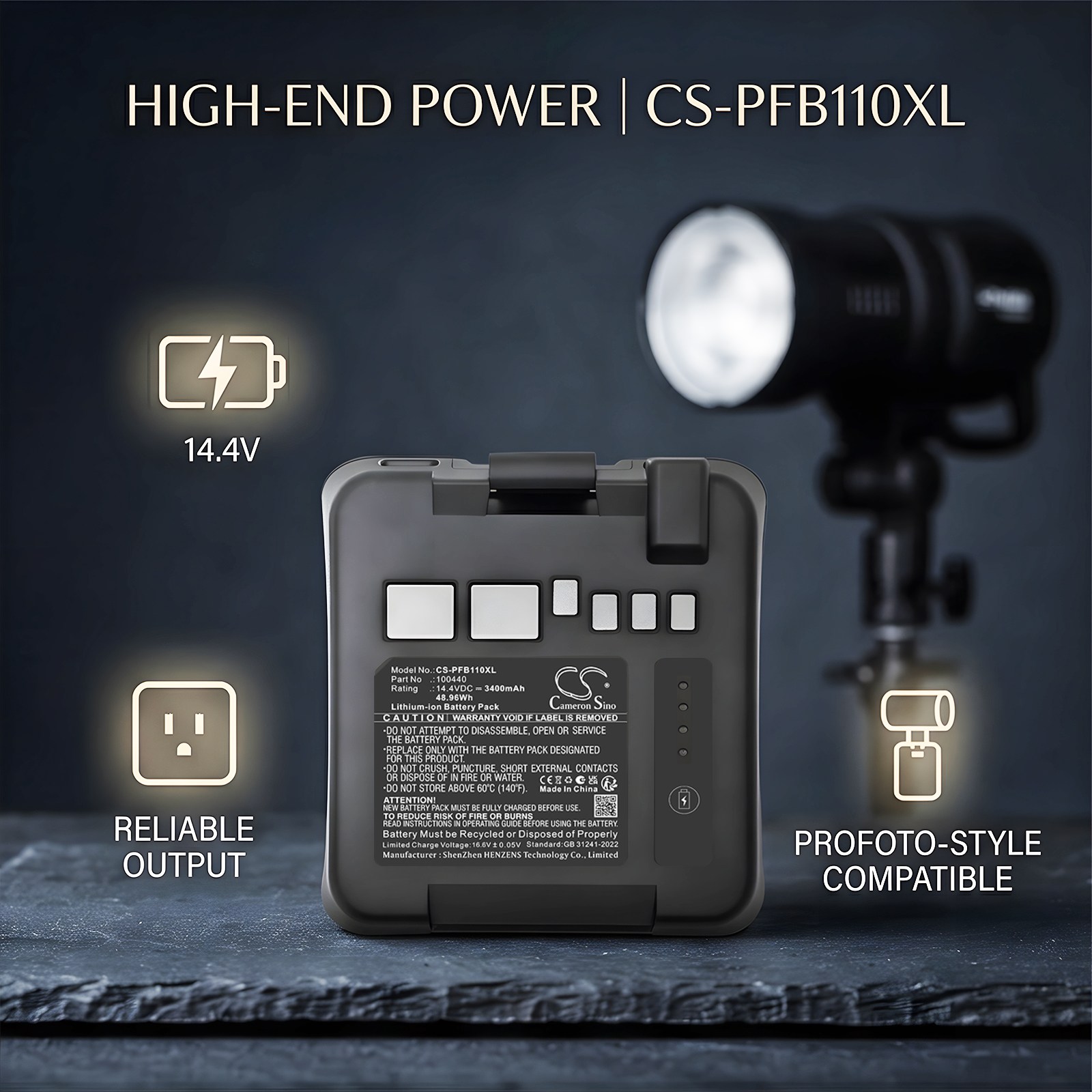 3400 mAh for Profoto B10,B10 Plus,B10X,B10X Plus,Monolight B10,Monolight B10 Plus,Monolight B10X,Monolight B10X Plus
